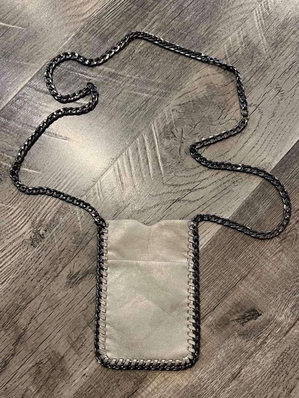 Chain-Trim White Crossbody Phone Pouch
